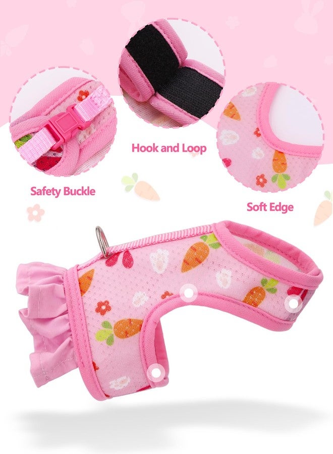 cyhaen Rabbit Harness and Leash Set,Proof Walking Escape Cute Floral Mesh Vest Breathable Rabbit Costumes for Bunny, Hiking, Training for Ferret Kitten Puppy Small Animals Pink S - Image 4
